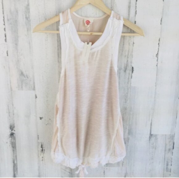 NWT $58 Anthropologie Lilka Blush Pink Mixed Media Blouson Tank Top Racerback L - Picture 1 of 9